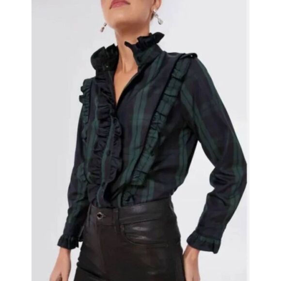 NWT Tuckernuck Blackwatch Plaid Ruffle Reagan Button Down Size Medium - Picture 1 of 5